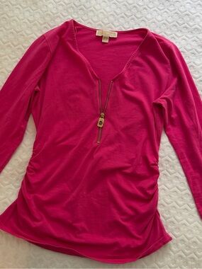 Michael Kors Hot Pink Long Sleeve Zip-Front Top